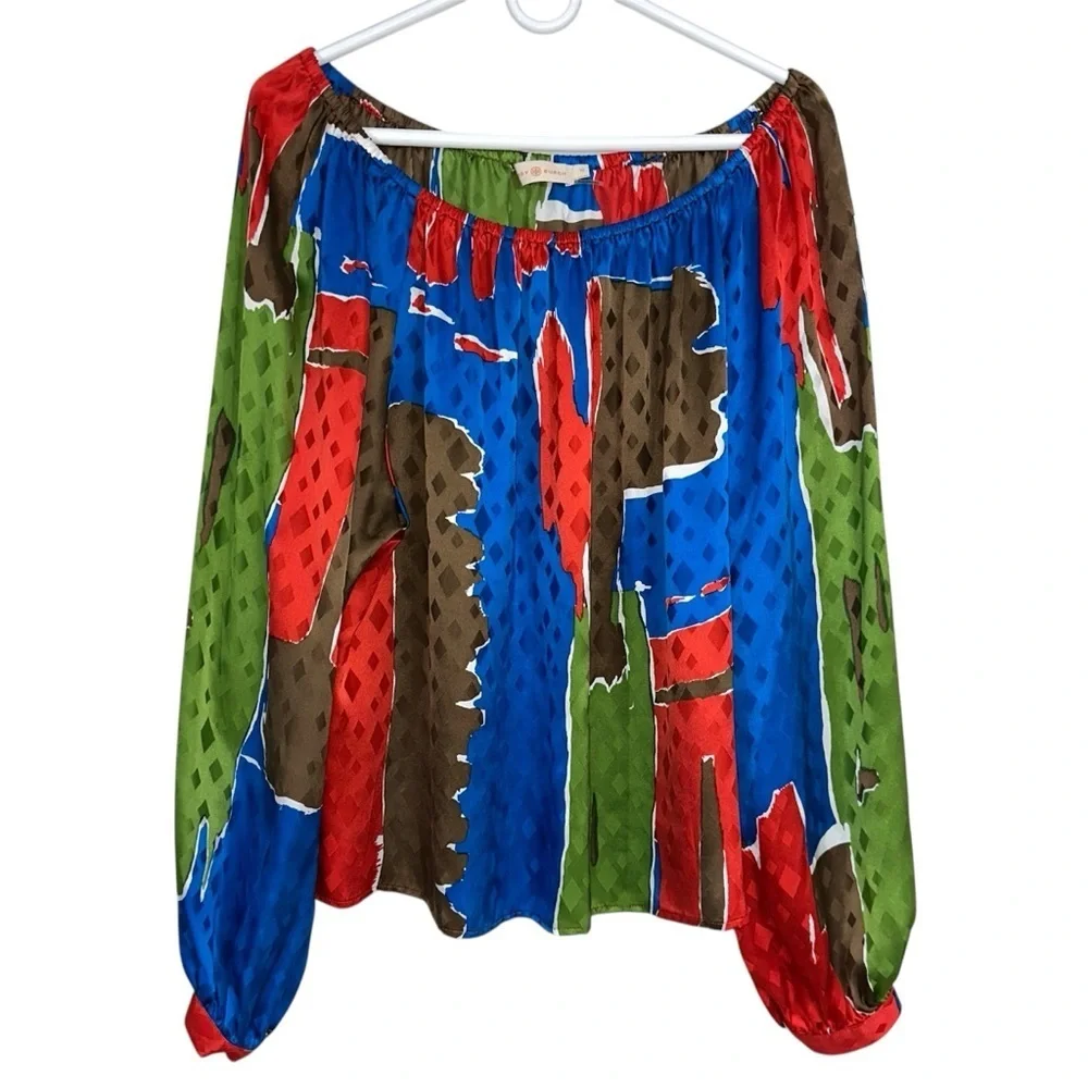 Tory Burch Printed Silk Jacquard Off The Shoulder Blouse
